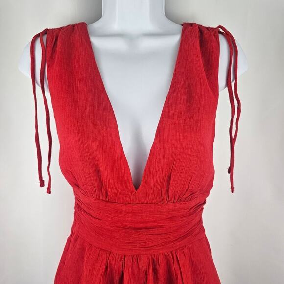 Women's Red Rayon Deep V-Neck Romper With Pockets Size X-Small NWT - Picture 2 of 13